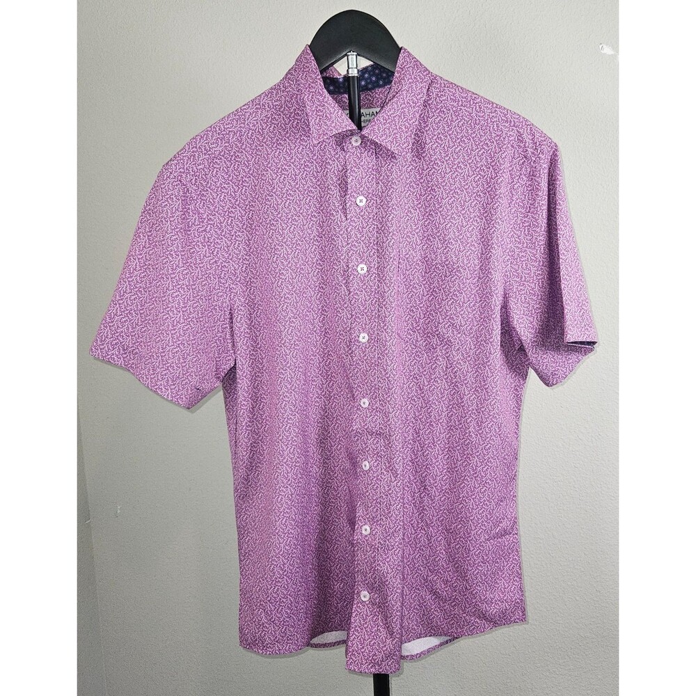 Nick Graham Everywhere Mens Medium Pink Purple Stretch Modern Fit Shirt